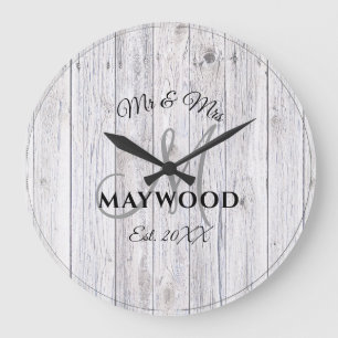 パーソナライズされた素朴結婚の新婚モノグラムの者 ラージ壁時計