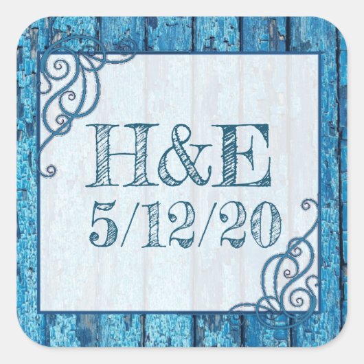 パーソナライズされた素朴絵を描動揺してBlue スクエアシール (正面)