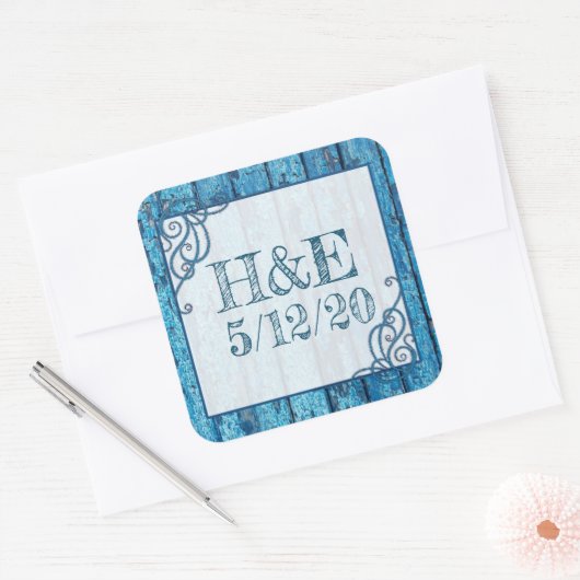 パーソナライズされた素朴絵を描動揺してBlue スクエアシール (封筒)