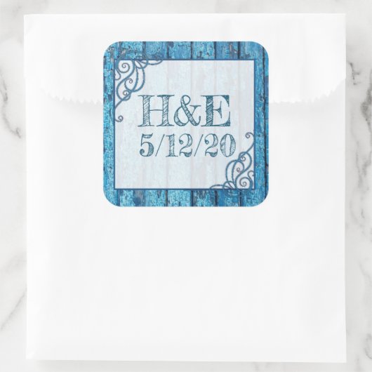 パーソナライズされた素朴絵を描動揺してBlue スクエアシール (バッグ)