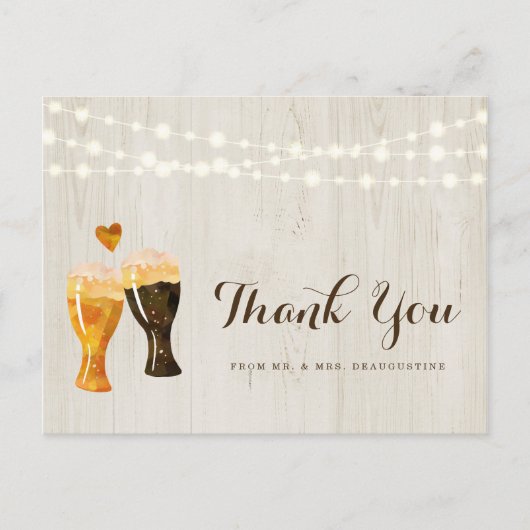 パーソナライズされた素朴Brewery Beer 結婚's Thank You ポストカード (正面)