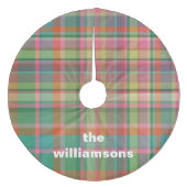 パーソナライズされた素朴Plaid Family Name Christmas フリース ツリースカート (正面)