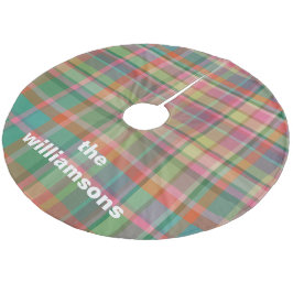 パーソナライズされた素朴Plaid Family Name Christmas フリース ツリースカート