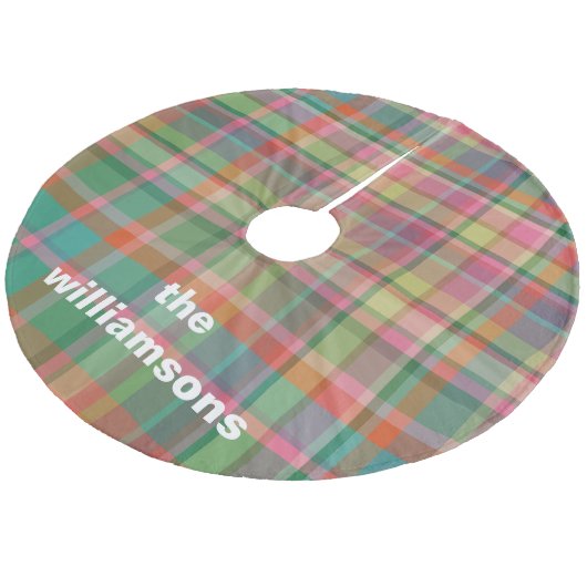 パーソナライズされた素朴Plaid Family Name Christmas フリース ツリースカート (アングル)