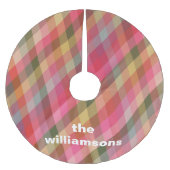 パーソナライズされた素朴Plaid Family Name Christmas ブラッシュドポリエステルツリースカート (正面)