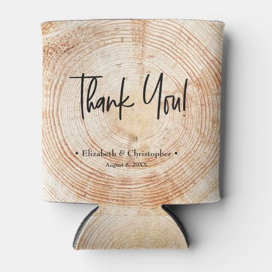 パーソナライズされた素朴Wood Diskありがとうござ結婚う 缶クーラー (正面)