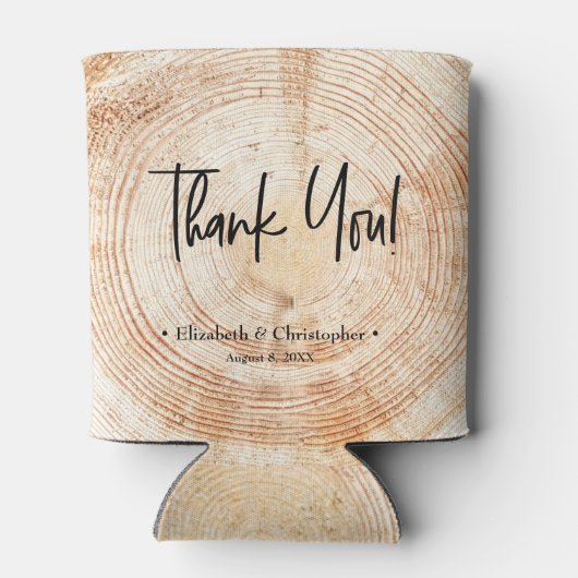 パーソナライズされた素朴Wood Diskありがとうござ結婚う 缶クーラー (裏面)