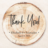 パーソナライズされた素朴Wood Disk Thank 結婚s Co ラウンドペーパーコースター (正面)