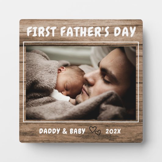 パーソナライズされた素朴Wood First Father's Dayの写真 フォトプラーク (正面)