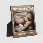 パーソナライズされた素朴Wood First Father's Dayの写真 フォトプラーク (正面)