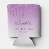 パーソナライズされた紫のグリッター ドリップ 30歳の誕生日 缶クーラー (裏面)