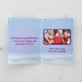 パーソナライズされた紫の楽しいクリスマスの写真 シーズンカード (内部)