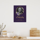 パーソナライズされた紫の葬儀写真ウェルカムサイン ポスター (キッチン)