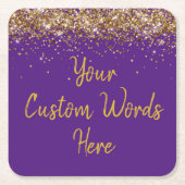 パーソナライズされた紫の誕生日パーティーの記念日 スクエアペーパーコースター (正面)