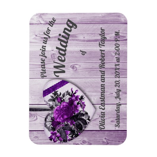 パーソナライズされた紫紫ハート マグネット (縦)