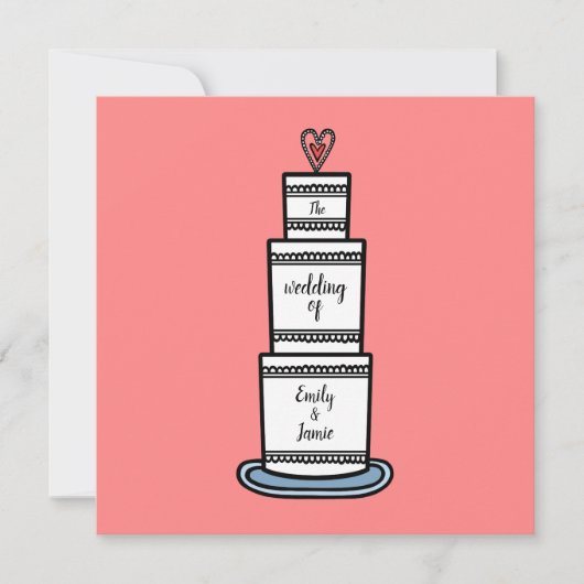 パーソナライズされた結婚のケーキイラストレーション結婚 招待状 (正面)