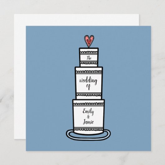 パーソナライズされた結婚のケーキイラストレーション結婚 招待状 (正面/裏面)