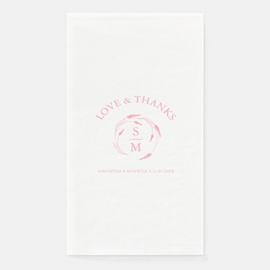 パーソナライズされた結婚のナプキンスモノグラムのピンク (正面)