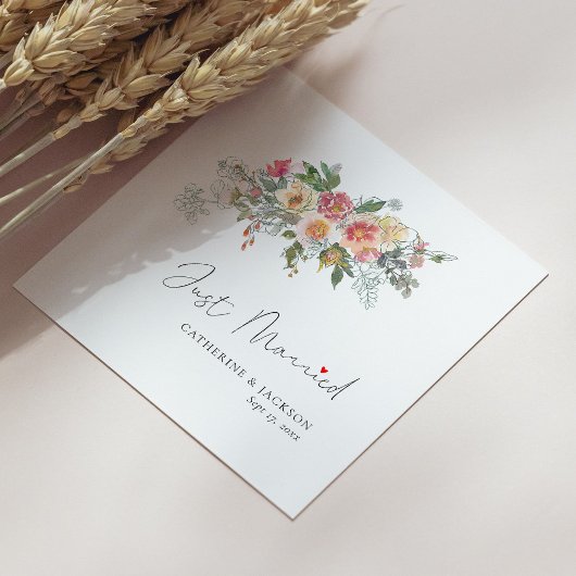 パーソナライズされた結婚のナプキンス – たった今結婚しました スタンダードカクテルナプキン