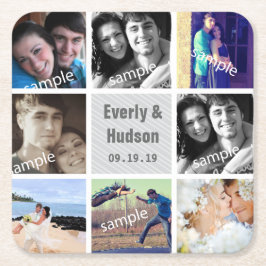 パーソナライズされた結婚の写真モダンコラージュ スクエアペーパーコースター