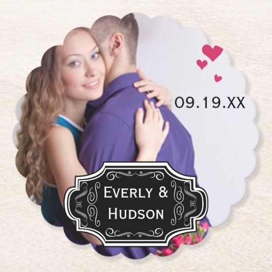パーソナライズされた結婚の写真モダン板 ペーパーコースター (正面)