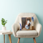 パーソナライズされた結婚の写真モダン自然青 クッション (椅子)