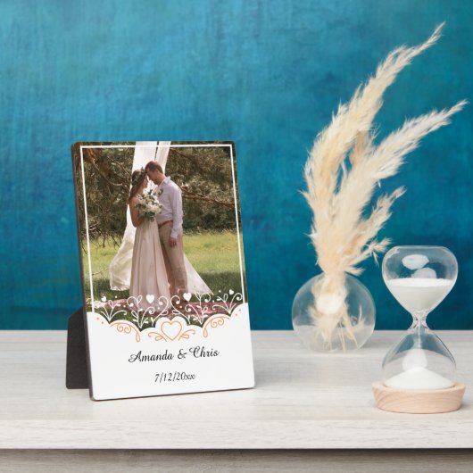 パーソナライズされた結婚の写真名と日付 フォトプラーク (側面)