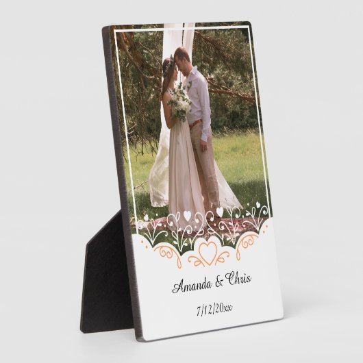 パーソナライズされた結婚の写真名と日付 フォトプラーク (側面)