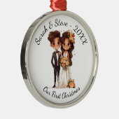 パーソナライズされた結婚の夫婦、初めてのクリスマス メタルオーナメント (右)