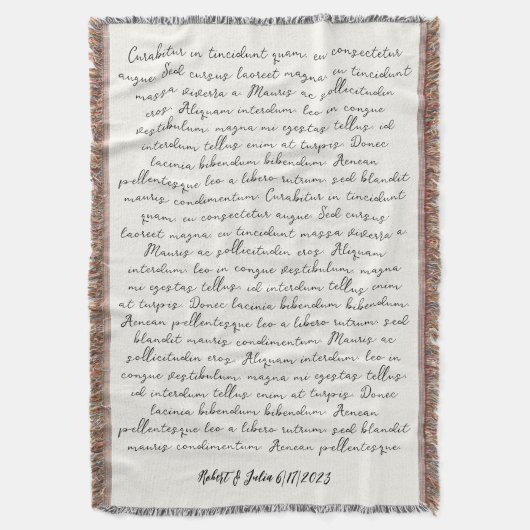 パーソナライズされた結婚の歌カスタム詩 スローブランケット (正面縦)