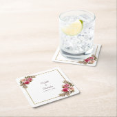 パーソナライズされた結婚の水色エレガントフローラ スクエアペーパーコースター (インサイチュ)