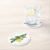 パーソナライズされた結婚の水色レモン ラウンドペーパーコースター (インサイチュ)