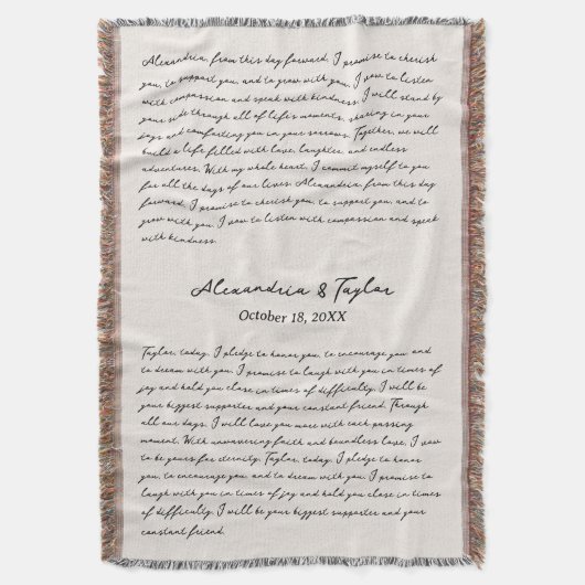 パーソナライズされた結婚の誓い スローブランケット (正面縦)