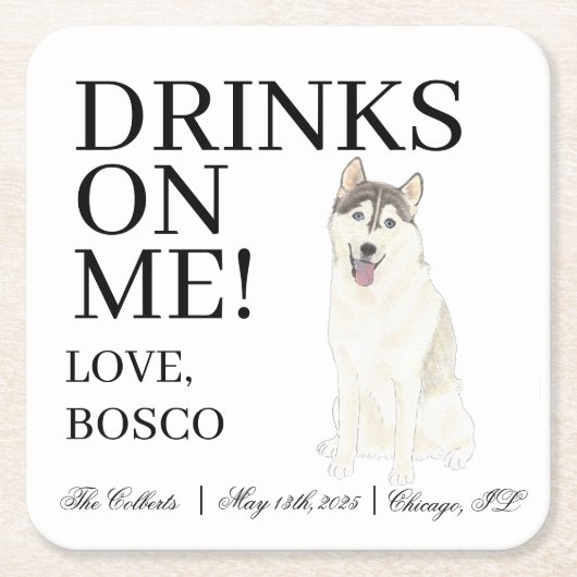 パーソナライズされた結婚の スクエアペーパーコースター (正面)