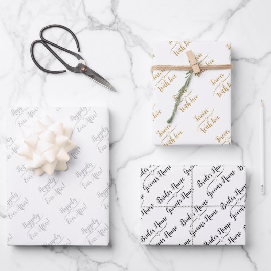 パーソナライズされた結婚ウィッシュシルバー金ゴールド白黒 ラッピングペーパーシート (正面)