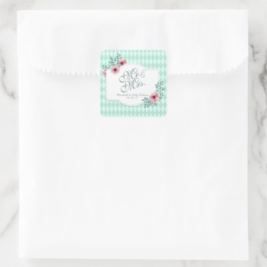 パーソナライズされた結婚エレガントフローラ スクエアシール (バッグ)