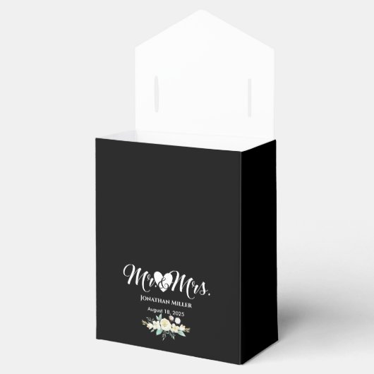 パーソナライズされた結婚エレガント白黒フローラ フェイバーボックス (オープン)