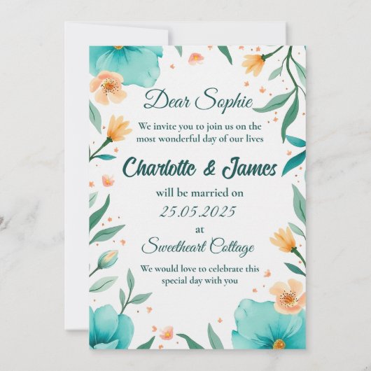 パーソナライズされた結婚カード 招待状 (裏面)