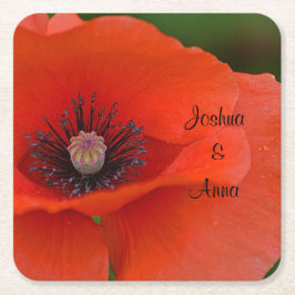 パーソナライズされた結婚ケシ スクエアペーパーコースター