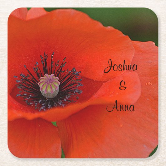パーソナライズされた結婚ケシ スクエアペーパーコースター (正面)