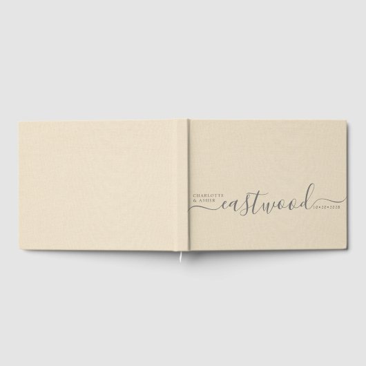 パーソナライズされた結婚ズのモノグラムフェイククリーム ゲストブック (全面)