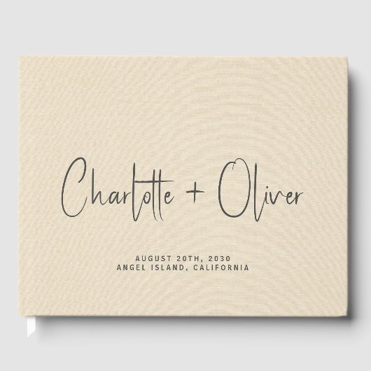 パーソナライズされた結婚ズのモノグラムフェイククリーム ゲストブック (正面)