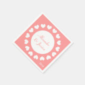 パーソナライズされた結婚ナプキン | サンゴとハート スタンダードカクテルナプキン (角)