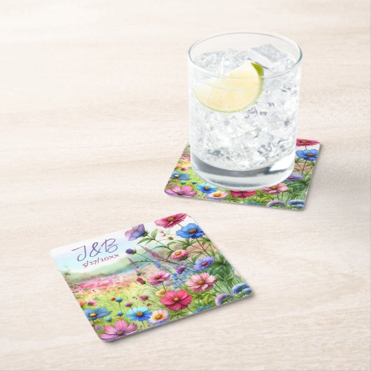 パーソナライズされた結婚パーソナライズされた スクエアペーパーコースター (インサイチュ)