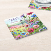 パーソナライズされた結婚パーソナライズされた スクエアペーパーコースター (アングル)