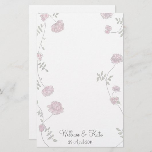 パーソナライズされた結婚フローラ文房具 便箋 (正面/裏面)