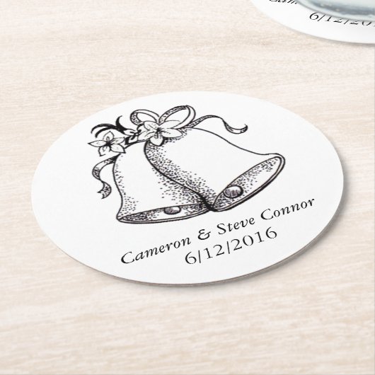 パーソナライズされた結婚ベル飲み物用コースター ラウンドペーパーコースター (アングル)