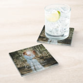 パーソナライズされた結婚ポートレートモダン書 ガラスコースター (アングル)