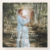 パーソナライズされた結婚ポートレートモダン書 ガラスコースター (正面)