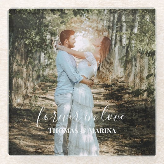 パーソナライズされた結婚ポートレートモダン書 ガラスコースター (正面)